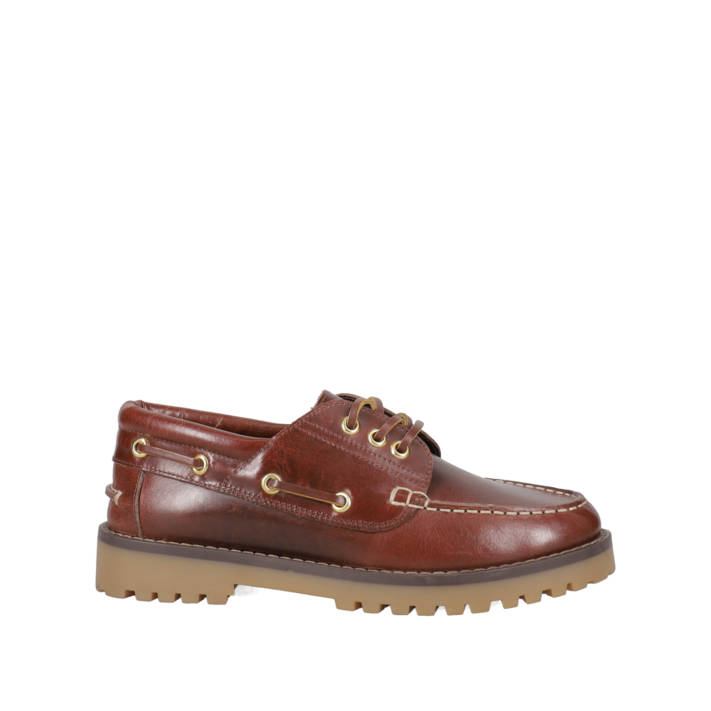 Brown leather boat shoe