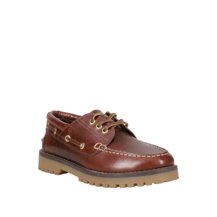 Brown leather boat shoe