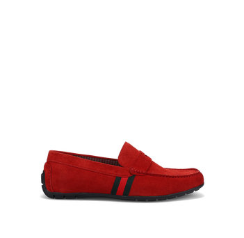 Men''s red leather suede moccasin