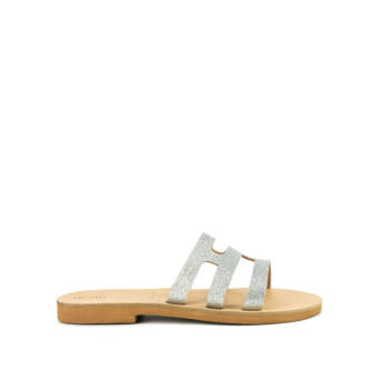 Silver leather sandal with glitter