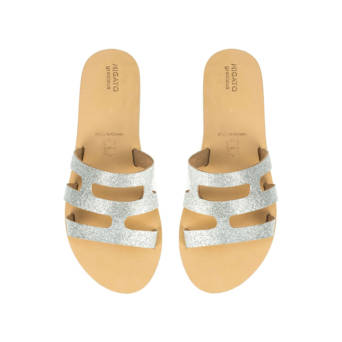 Silver leather sandal with glitter