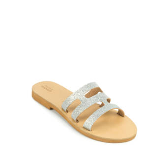 Silver leather sandal with glitter