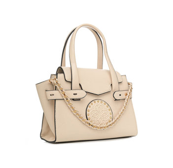 Ecru handbag with flap