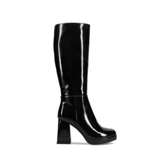 Black patent knee-high boot