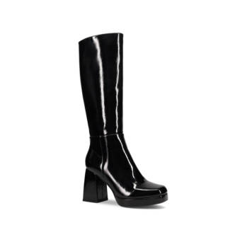 Black patent knee-high boot