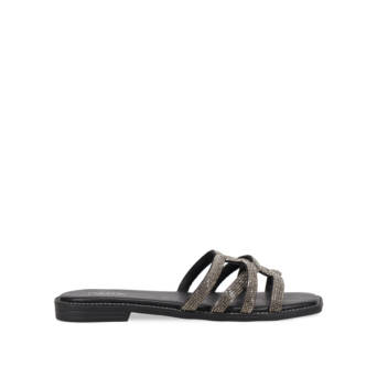 Black sandal with rhinestones