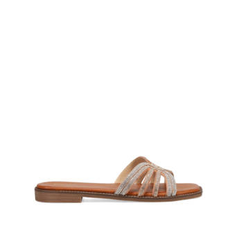 Tan sandal with rhinestones