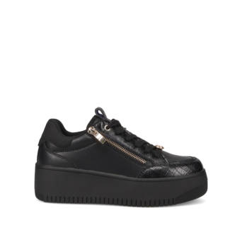 Black sneaker with laces and zipper