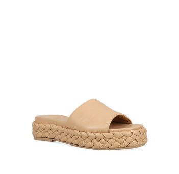 Μπεζ δερμάτινο footbed σανδάλι