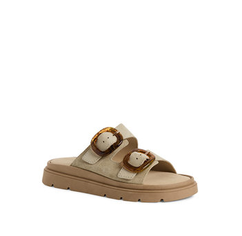 Beige leather footbed sandal