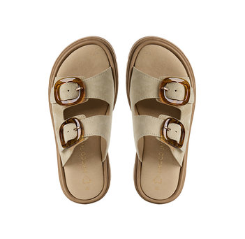 Beige leather footbed sandal