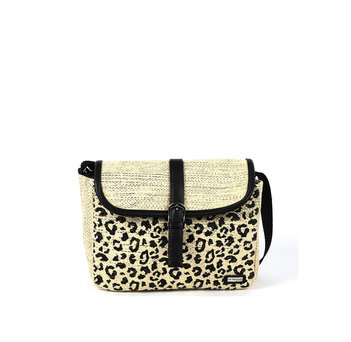 Beige straw crossbody bag