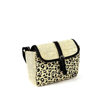 Beige straw crossbody bag