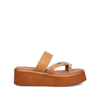 Tan leather flatform sandal
