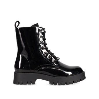 Black patent army bootie