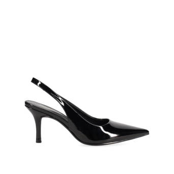 Black slingback patent pump