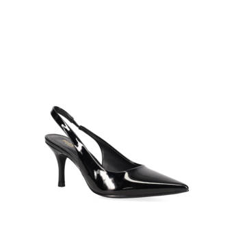 Black slingback patent pump