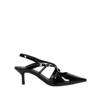 Black slingback patent pump