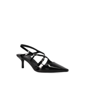 Black slingback patent pump