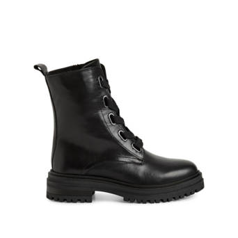 Black leather army bootie