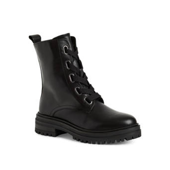 Black leather army bootie