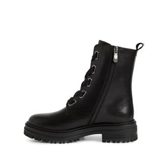 Black leather army bootie