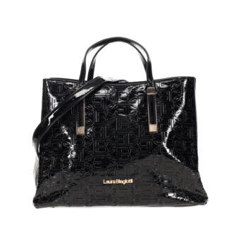Black patent handbag