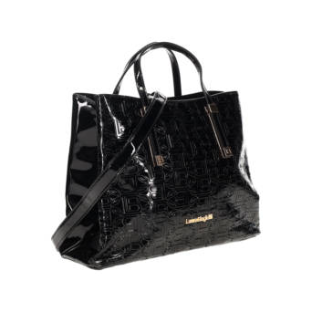 Black patent handbag