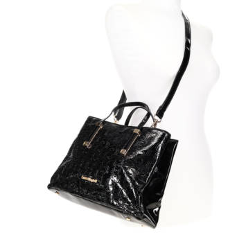Black patent handbag
