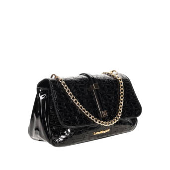 Black patent shoulder bag
