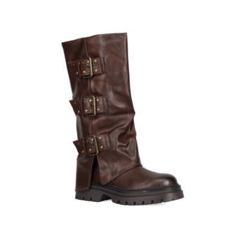 Καφέ biker μπότα με γκέτα