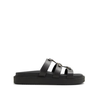 Μαύρο δερμάτινο footbed σανδάλι MARIESOLEIL