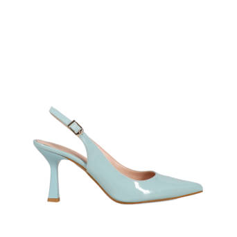 Light blue patent slingback pump