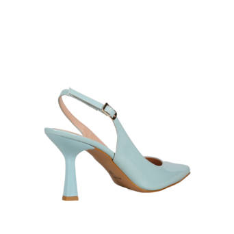 Light blue patent slingback pump