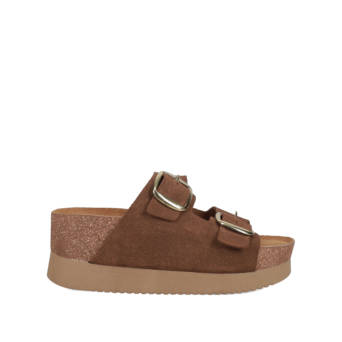 Brown leather footbed wedge sandal
