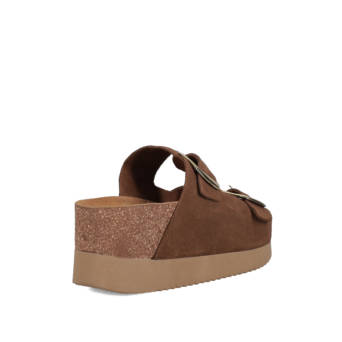 Brown leather footbed wedge sandal