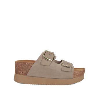 Beige leather footbed wedge sandal