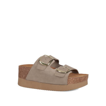 Beige leather footbed wedge sandal