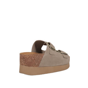 Beige leather footbed wedge sandal