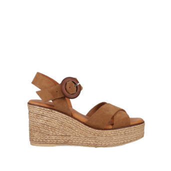 Camel suede leather wedge sandal