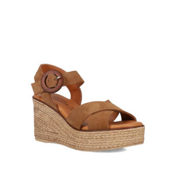 Camel suede leather wedge sandal