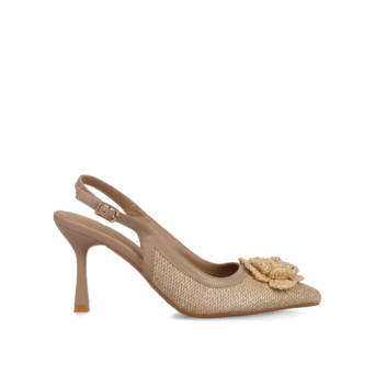 Beige woven pump