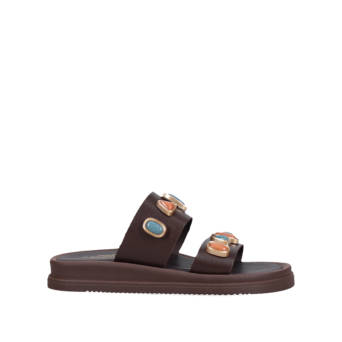 Καφέ δερμάτινο footbed σανδάλι