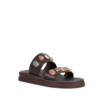 Καφέ δερμάτινο footbed σανδάλι