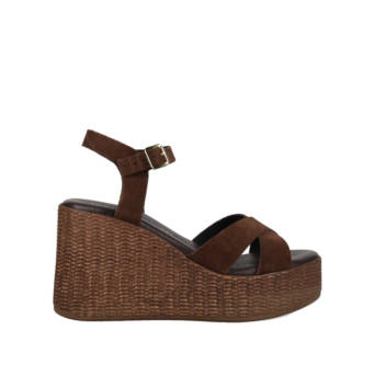 Brown leather wedge sandal