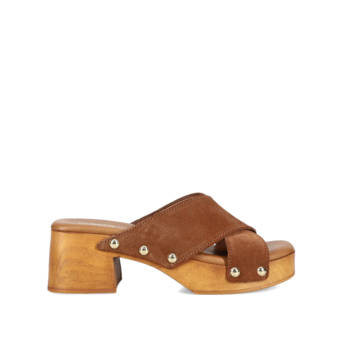 Καμηλό δερμάτινο mule τσόκαρο