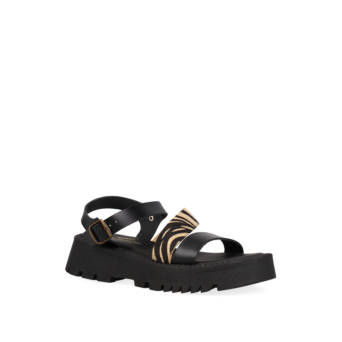 Μαύρο δερμάτινο flatform σανδάλι