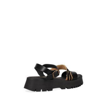 Μαύρο δερμάτινο flatform σανδάλι