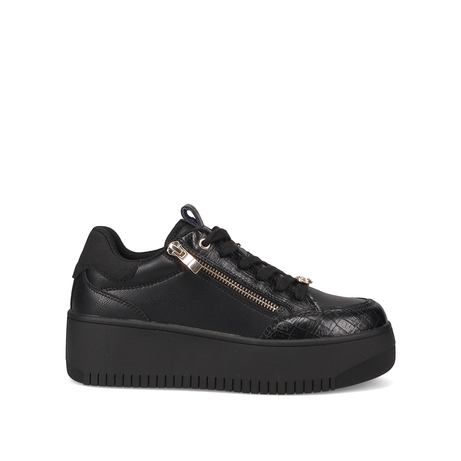 Μαύρο sneaker με κορδόνια και φερμουάρ