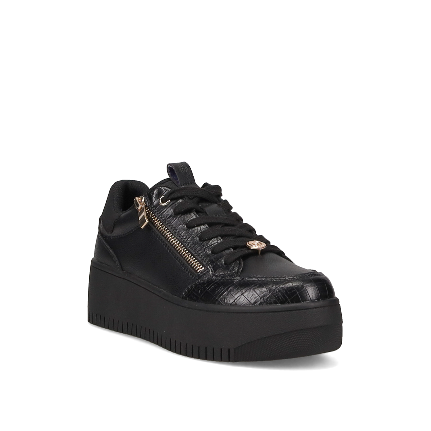 Μαύρο sneaker με κορδόνια και φερμουάρ